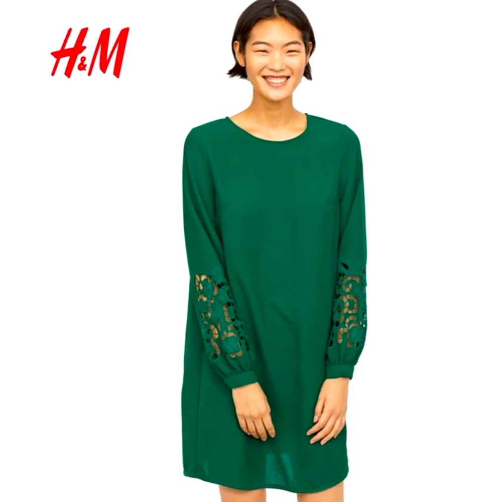 H&M Emerald green dress with gorgeous sleeves